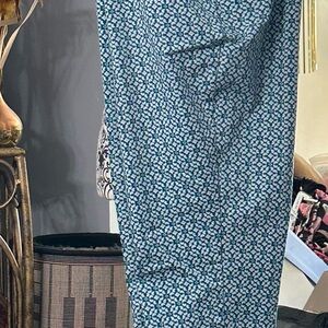 Chic Blue Patterned Women's Straight Leg Pants
